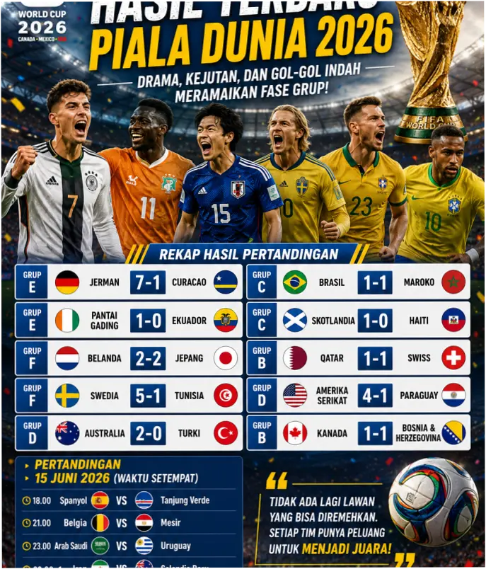 Hasil Piala Dunia 2026: Tim Lolos dan Klasemen Terbaru