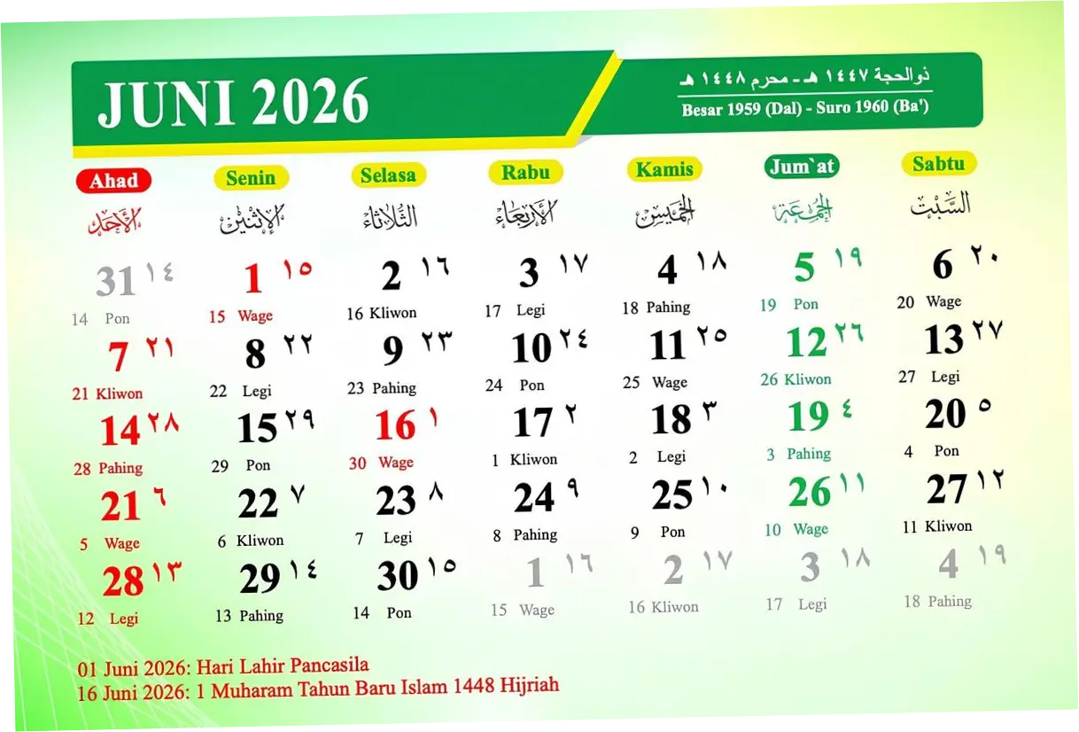 Jadwal Libur Nasional Juni 2026: Tanggal Merah dan Long Weekend