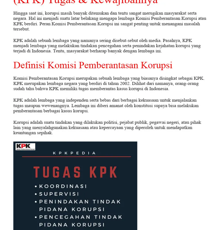 Peran dan Tantangan Komisi Pemberantasan Korupsi Republik Indonesia